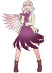  boots full_body grey_hair highres kishin_sagume md5_mismatch mefomefo parted_lips red_eyes short_hair single_wing smirk solo stance touhou wings 