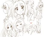  arms_behind_back azuma_yukihiko blush closed_eyes commentary expressions futari_wa_precure_splash_star heart hyuuga_saki imminent_kiss leaning_forward long_hair looking_up mishou_mai monochrome multiple_girls ponytail precure school_uniform short_hair smile surprised sweat yuri yuunagi_middle_school_uniform 