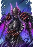  breasts cleavage gore_magala gradient gradient_background horns long_hair maxa' monster_girl monster_hunter personification solo wings 