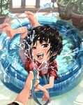  bad_id bad_pixiv_id big_hero_6 black_hair bottomless brown_eyes full_body hiro_hamada hose male_focus open_mouth pov sexually_suggestive shiogochi smile solo_focus wading_pool water 
