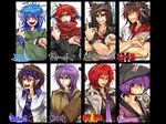  animal_ears biwa_lute blue_eyes blue_hair bowl brown_eyes brown_hair cape character_name cigarette double_dealing_character genderswap genderswap_(ftm) highres horikawa_raiko horns imaizumi_kagerou instrument kijin_seija logo lute_(instrument) middle_finger multicolored_hair multiple_boys nail_polish necktie open_mouth pointy_ears purple_eyes purple_hair red_eyes red_hair red_nails ryuuichi_(f_dragon) sekibanki smile streaked_hair sukuna_shinmyoumaru tattoo thumbs_down touhou tsukumo_benben tsukumo_yatsuhashi wakasagihime 