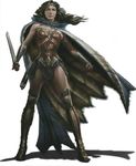  1girl armor black_hair cape circlet dawn_of_justice dc_comics dccu full_body lasso pteruges simple_background solo standing sword vambraces weapon white_background wonder_woman wonder_woman_(series) 