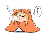  blonde_hair blush_stickers chibi commentary_request doma_umaru hamster_costume himouto!_umaru-chan komaru nose_bubble o3o sidelocks simple_background sleeping solo translated white_background yougasu zzz 