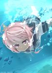  2014 ahoge air_bubble ario artist_name ass breath bubble character_name cherry_blossoms dated fish freediving hair_ornament holding_breath i-58_(kantai_collection) kantai_collection one-piece_swimsuit pink_eyes pink_hair school_swimsuit school_uniform serafuku shirt short_hair short_sleeves smile solo swimming swimsuit swimsuit_under_clothes underwater 