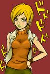  1girl blonde_hair breasts green_eyes heather_mason jojo&#039;s_bizarre_adventure jojo's_bizarre_adventure short_hair silent_hill simple_background solo 