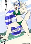  bikini breasts brown_eyes camel_toe canine cleavage clothed clothing dialogue dog eyewear female goggles inner_tube japanese_text mammal nogi open_mouth outside running seaside sky snorkel swimsuit tears text translation_request 