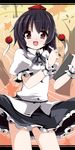  black_hair fa_no_hito hat looking_at_viewer open_mouth red_eyes shameimaru_aya smile solo touhou 