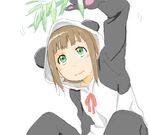  amami_haruka animal_costume animal_ears bad_id bad_pixiv_id brown_hair green_eyes hood idolmaster idolmaster_(classic) panda panda_costume solo thesale 