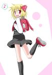  backpack bag blonde_hair fang hair_ribbon kirino_souya randoseru ribbon rumia short_hair solo touhou 