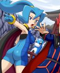  1girl ass blue_eyes blue_hair bodysuit cape cousins dratini gen_1_pokemon gym_leader ibuki_(pokemon) pokemoa pokemon pokemon_(creature) pokemon_(game) pokemon_hgss skin_tight wataru_(pokemon) 