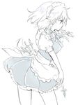  blue braid izayoi_sakuya knife machiko_(beard) maid monochrome profile short_hair side_braid sketch solo touhou twin_braids 