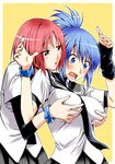  blue_hair blush breast_grab breasts genderswap genderswap_(mtf) grabbing groping hands kampfer large_breasts marumi mishima_akane multiple_girls red_hair school_uniform senou_natsuru 