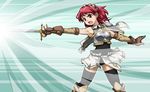  aria_(sword) armor bad_id bad_pixiv_id cecily_cambell elbow_gloves gloves leotard red_eyes red_hair rohitsuka seiken_no_blacksmith solo sword thighhighs weapon 