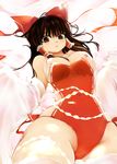  adapted_costume areolae bad_id bad_pixiv_id borrowed_design bow breasts brown_eyes brown_hair cleavage detached_sleeves hair_bow hair_tubes hakurei_reimu large_breasts long_hair looking_at_viewer lying on_back thick_thighs thighhighs thighs touhou wrestling_outfit yostxxx 