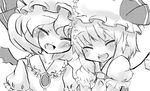  bad_id bad_pixiv_id closed_eyes fang flandre_scarlet greyscale monochrome multiple_girls remilia_scarlet siblings sisters smile touhou usa-pom 