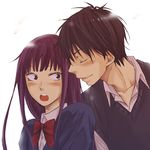  1girl bad_id bad_pixiv_id blush brown_eyes closed_eyes couple hetero kazehaya_shouta kimi_ni_todoke kuronuma_sawako long_hair lowres open_mouth painapo purple_hair school_uniform sweater_vest 