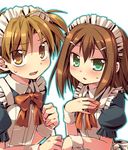  1girl apron baka_to_test_to_shoukanjuu blush brown_eyes brown_hair crossdressing dress green_eyes hair_ornament hairclip hanesaki_nekome kinoshita_hideyoshi maid maid_headdress otoko_no_ko wrist_cuffs yoshii_akihisa 