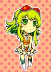  chibi goggles goggles_on_head green_eyes green_hair gumi lowres oharu short_hair smile solo vocaloid 