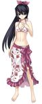  alternate_costume ar_tonelico ar_tonelico_i barefoot bikini black_hair bow breasts cleavage cross_edge feet front-tie_top full_body green_eyes hair_bow hands highres hirano_katsuyuki large_breasts long_hair misha_arsellec_lune official_art print_sarong sarong solo standing swimsuit white_sarong 
