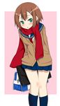  bad_id bad_pixiv_id bag baka_to_test_to_shoukanjuu blush brown_hair green_eyes hair_ornament hairclip itou_ayachi kinoshita_hideyoshi male_focus otoko_no_ko scarf school_uniform serafuku socks solo 