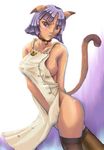  animal_ears apron cat_ears cat_tail collar eimelle_(artist) final_fantasy final_fantasy_xi mithra purple_eyes purple_hair purple_lips short_hair tail thigh-highs thighhighs violet_eyes 