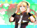  aqua_eyes blonde_hair headphones headset male_focus necktie sachirou smile solo suiga_sora utau 