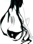  alternate_hairstyle back back-print_panties bad_id bad_pixiv_id banned_artist bare_back bare_shoulders black_hair black_panties black_rock_shooter black_rock_shooter_(character) long_hair pale_skin panties print_panties simple_background solo star star_print topless tribute underwear underwear_only very_long_hair 