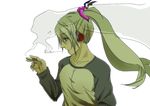  aqua_eyes bad_id bad_pixiv_id cigarette green_hair hands hatsune_miku headphones hikarinoko long_hair simple_background smoking solo twintails vocaloid 