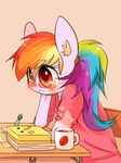  2015 anthro anthrofied beverage blush book clothing coffee cup equine eyewear female food friendship_is_magic glasses hair joycall3 mammal multicolored_hair my_little_pony purple_eyes rainbow_dash_(mlp) rainbow_hair solo steam wings 