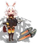  animal_ears belt black_dress boots bracelet bunny_ears cang_you_xi dress elbow_gloves gloves jewelry knee_boots open_mouth original red_eyes scarf sheath sheathed short_dress short_hair sleeveless sleeveless_dress smile solo sword thighhighs weapon white_hair 