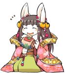  1girl black_hair eyes_closed furry japanese_clothes long_hair open_mouth rabbit setouchi_kurage solo 