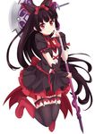  black_hair boots breasts chrisandita finger_to_mouth full_body gate_-_jieitai_ka_no_chi_nite_kaku_tatakaeri gothic_lolita halberd highres lolita_fashion long_hair polearm red_eyes red_footwear rory_mercury simple_background small_breasts smile solo thighhighs very_long_hair weapon white_background wrist_cuffs 