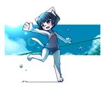  artist_request barefoot beach black_hair cat feet female furry gradient gradient_background omunikin original outdoors pawpads paws short_hair sky solo swimsuit tail toes 