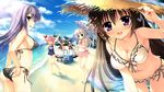  6+girls 6girls adjusting_bikini akiyoshi_nekoko ass beach bikini black_hair blue_hair breasts brown_hair butt_crack chikotam cleavage cloud clouds eyes_closed game_cg green_eyes hair_clip hat kashima_hibari kashima_tsugumi koiiro_marriage long_hair luriastis_t_mikuriya maid marmalade_(company) morikawa_mihono multiple_girls murakami_suigun navel ocean one-piece_swimsuit pink_hair purple_eyes purple_hair ribbon sasorigatame school_swimsuit sea short_hair side-tie_bikini sky smile swimsuit takamiya_kuon twintails umbrella wallpaper white_hair 