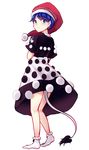  blue_eyes blue_hair bobby_socks doremy_sweet hat legs looking_at_viewer looking_back nightcap pom_pom_(clothes) short_hair simple_background socks solo tail tapir_tail touhou uranaishi_(miraura) white_background white_legwear 