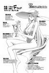  barefoot breasts character_profile cleavage drinking_straw feet glass greyscale hat huge_breasts long_hair monochrome monster_musume_no_iru_nichijou okayado one-piece_swimsuit scan sitting snowflake_print solo sun_hat swimsuit translated very_long_hair yuki_onna yukio_(monster_musume) 