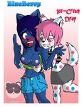  2015 anthro big_breasts blueberry blush breasts canine cat clothed clothing dessert dog drop feline female food fur hair half-dressed ice_cream long_hair mammal nipples smile 