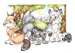  amber_eyes blue_eyes canine cayleth chibi cute green_eyes invalid_background invalid_tag mammal pawpads sun traditional_media_(artwork) tree wolf 