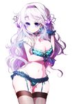  blue_eyes bra breast_hold breasts choker frilled_bra frills garter_straps gloves kanola_u lace lace-trimmed_panties large_breasts lingerie long_hair mole mole_under_eye navel original panties silver_hair solo strap_slip thighhighs underwear underwear_only wavy_hair 