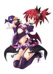  :o absurdres aisha_(elsword) aisha_(elsword)_(cosplay) anger_vein bandeau blush boots cosplay demon_girl disgaea elsword etna full_body garter_straps highres makai_senki_disgaea midriff miniskirt nail_polish navel pointy_ears prinny purple_footwear purple_nails purple_skirt purple_sleeves red_eyes red_hair short_hair skirt solo spiked_hair t.rain thigh_boots thigh_strap thighhighs twintails void_princess_(elsword) white_background wings 