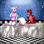  animatronic anthro bow canine duo eye_patch eyewear female five_nights_at_freddy&#039;s five_nights_at_freddy&#039;s_2 five_nights_at_freddy&acute;s fox foxy_(fnaf) hook machine male mammal mangle_(fnaf) robot sitting skydog stare table video_games yellow_eyes 