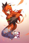  ahoge feathers gen_6_pokemon japanese_clothes jumping long_hair orange_hair personification pokemon red_eyes sandals solo talonflame tikurin_gyo 