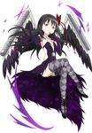  akemi_homura akuma_homura argyle argyle_legwear bare_shoulders black_dress black_feathers black_gloves black_hair bow choker dress elbow_gloves feathered_wings finger_to_mouth full_body gloves hair_bow high_heels kaden_shoujo long_hair mahou_shoujo_madoka_magica mahou_shoujo_madoka_magica_movie official_art outstretched_hand personification purple_eyes ribbon solo spoilers thighhighs transparent_background wings 