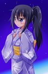  himouto!_umaru-chan japanese_clothes kimono long_hair motoba_kirie night obi ponytail purple_eyes purple_hair sash shishinon solo 