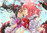  akishima_kei bad_id bad_pixiv_id black_hair bokura_wa_ima_no_naka_de bubble finger_to_mouth fingerless_gloves gloves love_live! love_live!_school_idol_project multiple_girls nishikino_maki purple_eyes red_hair twintails underwater yazawa_nico yuri 