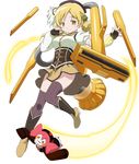  beret blonde_hair boots brown_legwear charlotte_(madoka_magica) corset detached_sleeves drill_hair fingerless_gloves full_body gloves hair_ornament hairpin hat kaden_shoujo magical_girl mahou_shoujo_madoka_magica mahou_shoujo_madoka_magica_movie official_art personification pleated_skirt puffy_sleeves skirt smile solo striped striped_legwear thighhighs tomoe_mami transparent_background twin_drills twintails vacuum_cleaner vertical-striped_legwear vertical_stripes yellow_eyes 