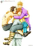 3boys blonde_hair brown_hair hug male_focus marco multiple_boys one_piece portgas_d_ace sandals simple_background thatch topless 
