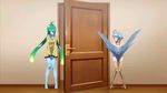  2girls animated animated_gif blue_hair harpy monster_girl monster_musume_no_iru_nichijou multiple_girls papi_(monster_musume) short_hair slime standing suu_(monster_musume) wings 