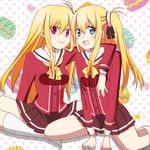  blonde_hair blue_eyes charlotte_(anime) dual_persona long_hair multiple_girls nishimori_misa nishimori_yusa red_eyes school_uniform shino_(sosuketo) siblings side_ponytail sisters twins 