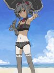  :&gt; armpits blush cloud day detached_collar drawr drill_hair elbow_gloves gloves gothic_lolita hair_between_eyes idolmaster idolmaster_cinderella_girls kanzaki_ranko lolita_fashion looking_at_viewer mensoubou navel ocean outstretched_arm parasol red_eyes silver_hair single_elbow_glove sky solo swimsuit thighhighs twin_drills twintails umbrella underwear underwear_only 